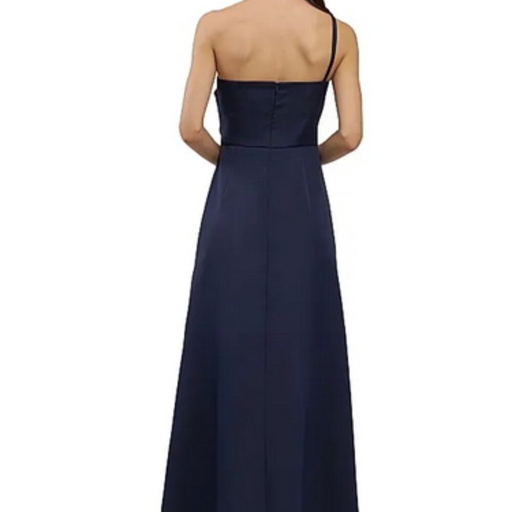 Kay Unger Midnight Blue Jillian One-Shoulder Pleated Taffeta Gown - Picture 3 of 7